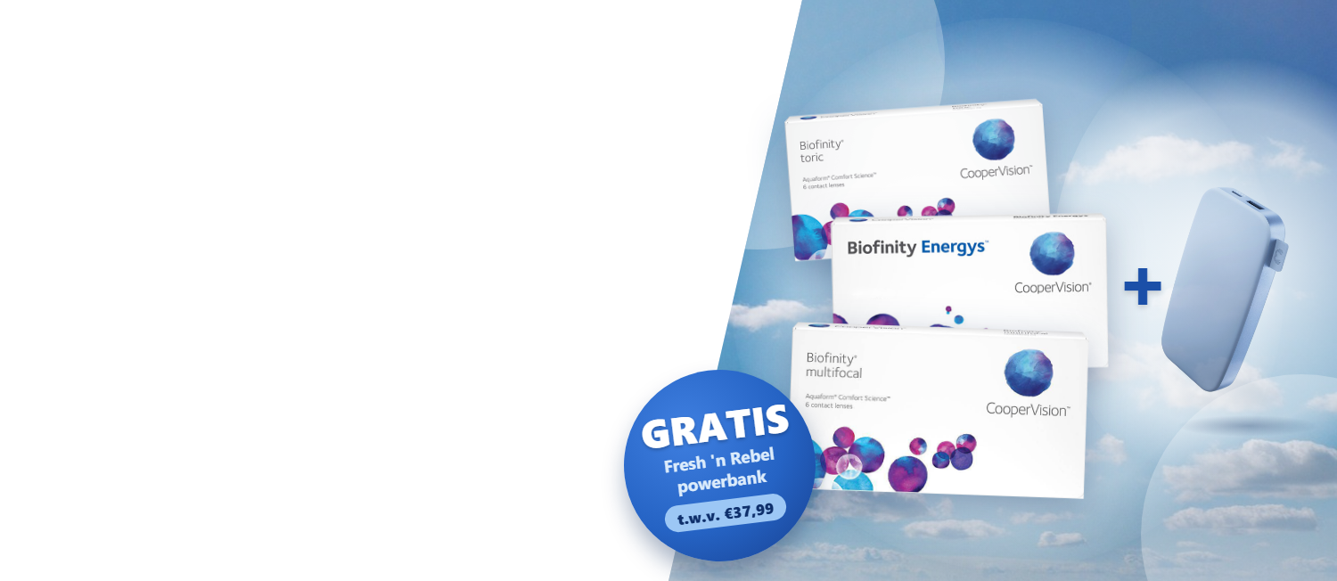 Gratis powerbank bij Biofinity