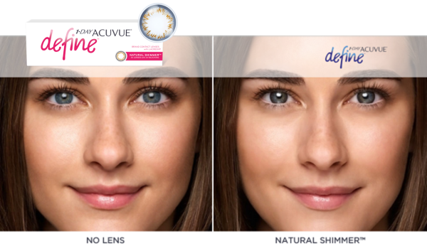 Voorbeeld met en zonder 1•DAY ACUVUE DEFINE Shimmer