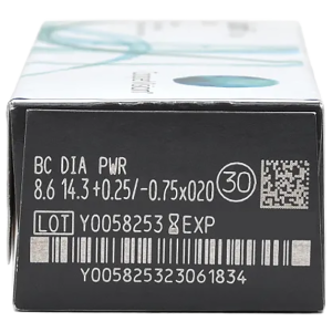 clariti® 1 day toric 30-pack voorzijde met alle parameters