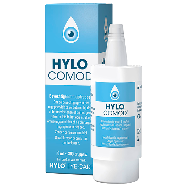 Ursapharm heeft de verpakking van Hylo Comod vernieuwd. Dit is de oude verpakking