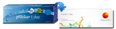 CooperVision heeft de verpakking van Proclear 1 day aangepast. Hier ziet u de oude verpakking en de nieuwe verpakking