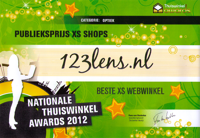 123 Lens wint Thuiswinkel Award XS in de categorie Optiek